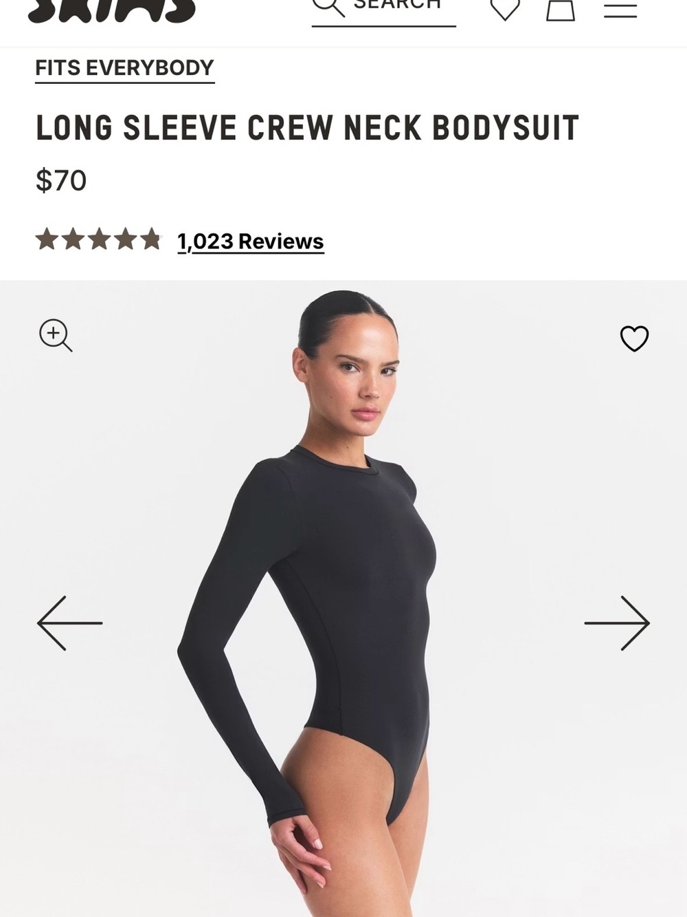SKIMS Fits Everybody Long Sleeve Crew Neck Bodysuit NWT - Picture 3 of 6